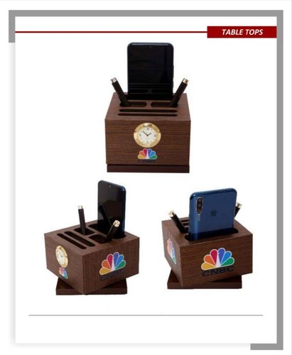 CNBC wooden pen stand, Size : 5*5*2inch (L*W*H)