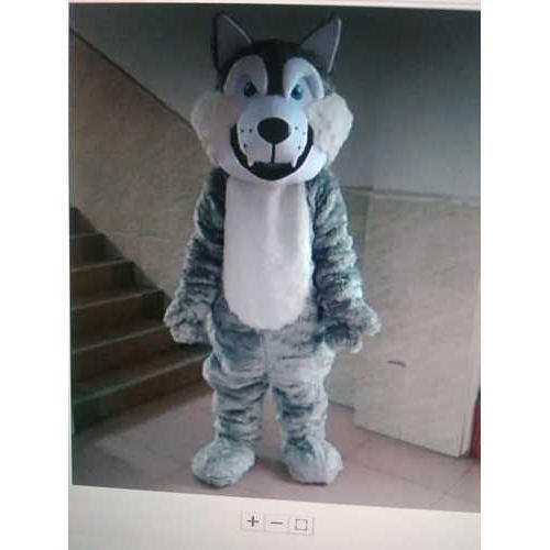 Velvet Plain Wolf Mascot Costume, Color : White Grey