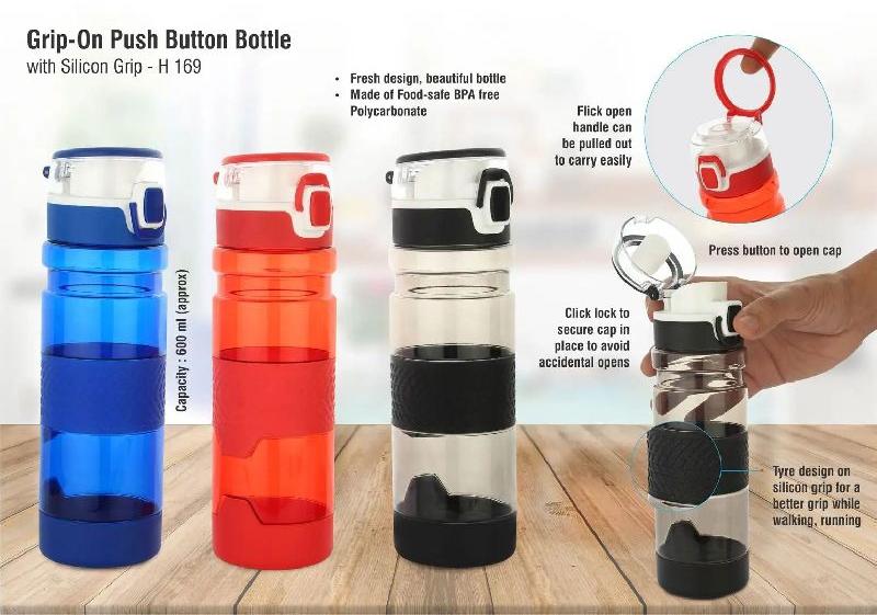 Grip-On Push Button Bottle With Silicone Grip