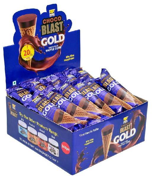 Chocoblast Gold Chocolate Filled Waffle Cone Display Pack