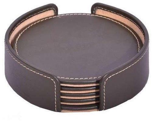 Credenzy Round Leather Coaster, Color : Brown