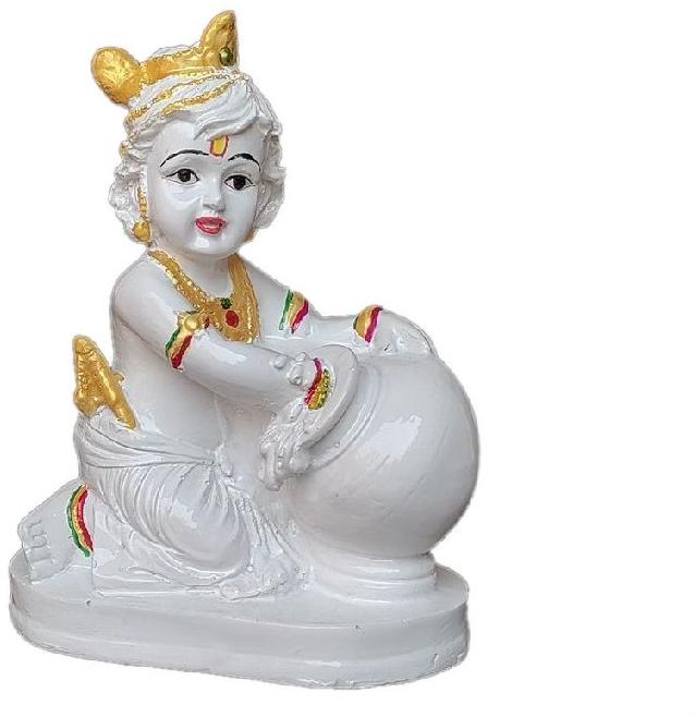 17 cm Lord Krishna Statue, Color : White Golden