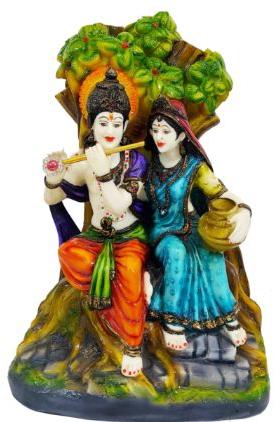 Poly Resin Marble Dust Colourful Radha Krishna Statue, Color : White