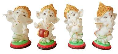 White Marble Ganesha Statue Set