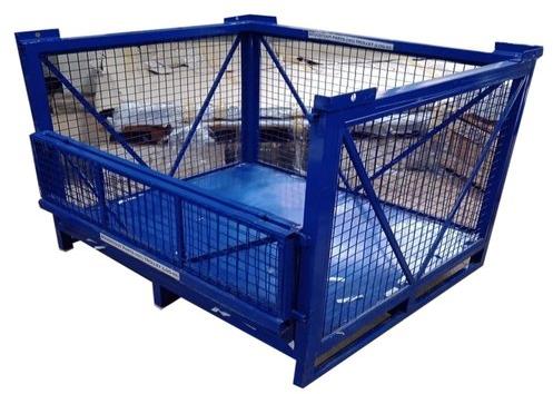 MS Powder Coated Industrial Cage Pallet, Color : Blue