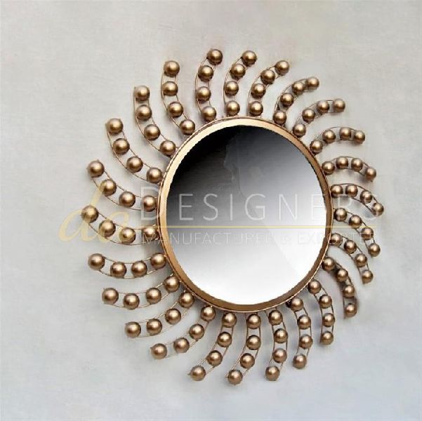 Golden Metal Wall Mirror, Packaging Type : Carton Box