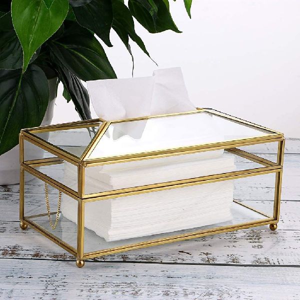 Tissue Box made with brass and glass