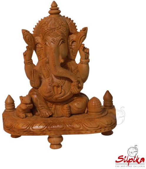 Silpika Wooden Carved Ganesh Statue, for Interior Decor, Packaging Type : Carton Box