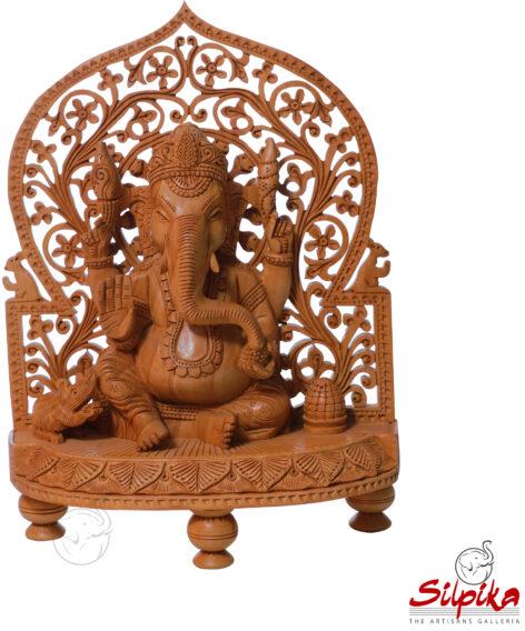 Wooden Sitting Ganesha Statue, for Garden, Home, Feature : Easy To Place, Perfect Shape