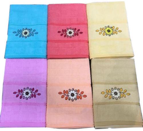 Rectangle Cotton Embroidered Bath Towels, for Home, Hotel, Size : Standard