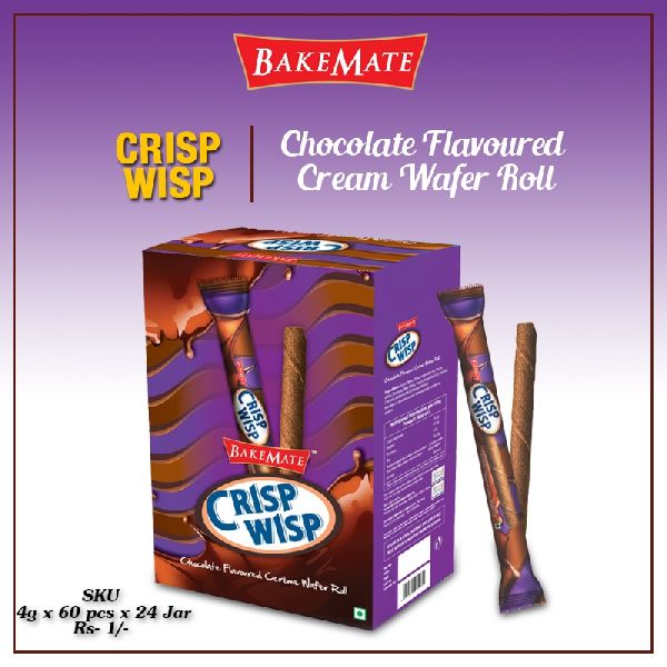 Crisp wisp wafer roll with the taste of chocolate in the wafer
