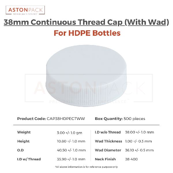 38mm Continuous Thread (CT) Cap w/ Wads (For HDPE Bottles), Pattern