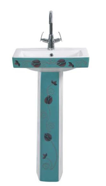 Designer Aqua Green Square Pedestal Wash Basin Set