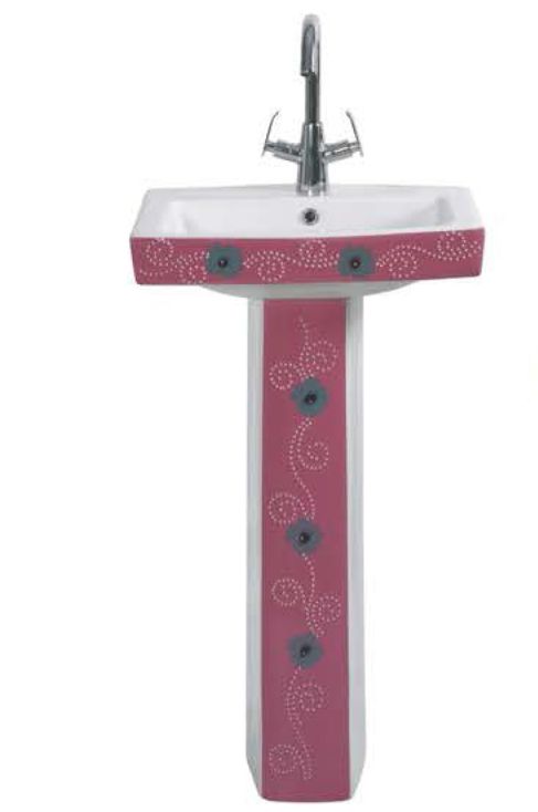 Designer Magenta Square Pedestal Wash Basin Set