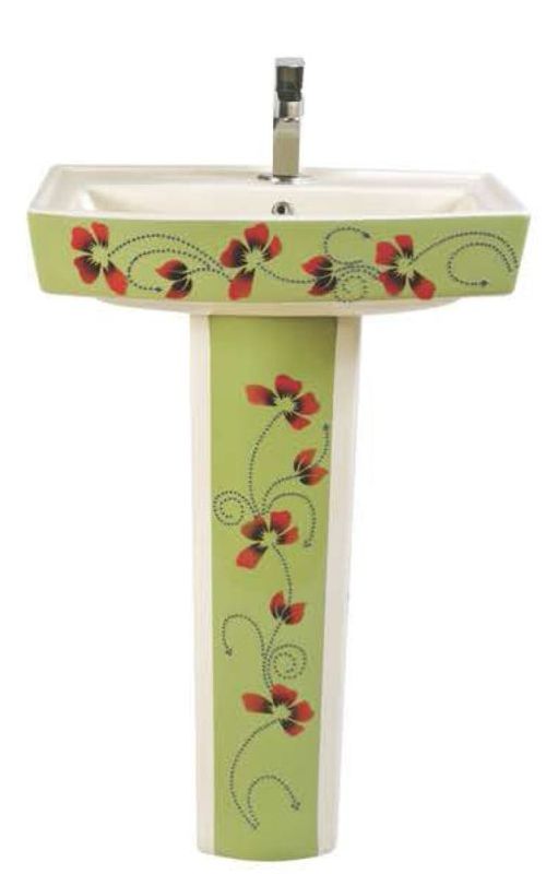 Designer Mint Green Polo Pedestal Wash Basin Set