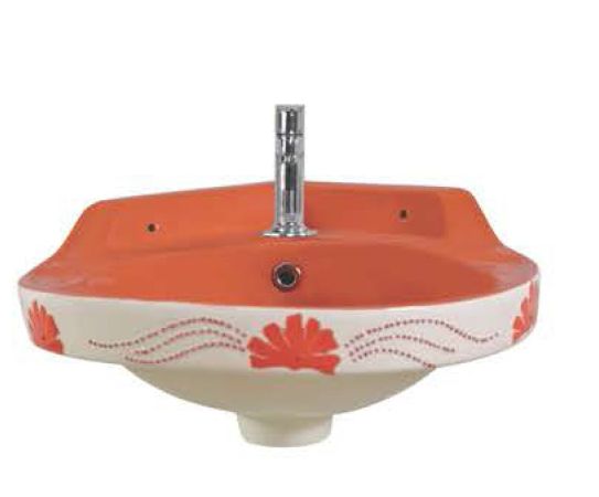 Designer Orange Wall Mounted Wash Basin