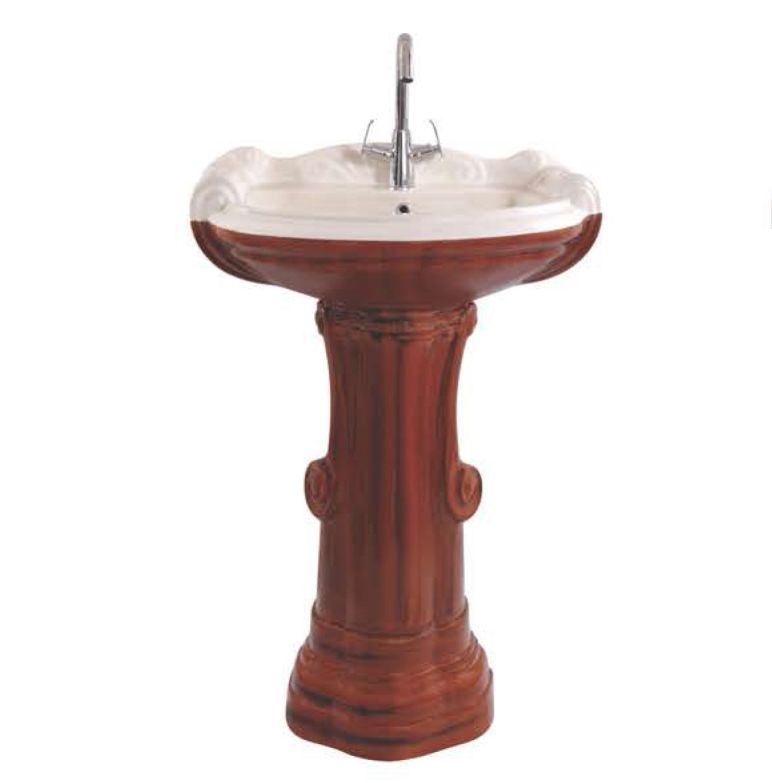 Designer Wooden Design Pedestal Wash Basin Set
