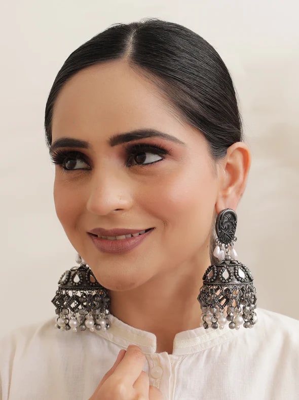 Mirror work deals jhumka earrings