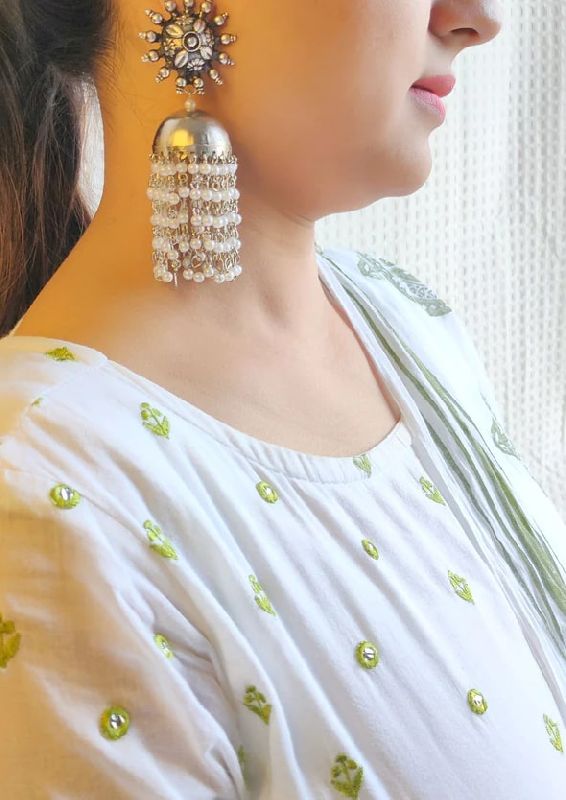 Polished Metal Statement Jhumka Earrings, Style : Antique