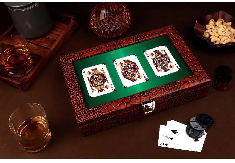 Leathertalks Rectangular poker box leather, Color : red