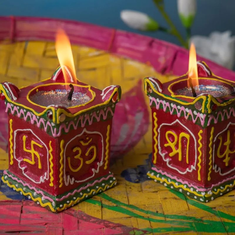 Terracotta Tulsi Wax Diya Set of 2 for Diwali Decor