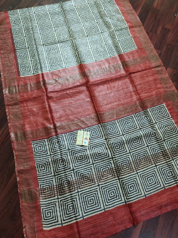 Unstitched tassar ghicha boder saree, for Dry Cleaning, Packaging Type : Plastic Bag
