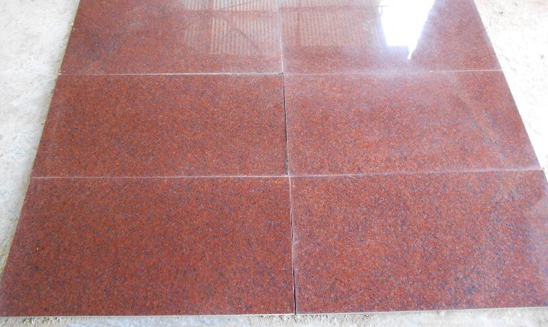 Rectengular Polished Ruby Red Granite Tiles, for Construction, Size : Standard