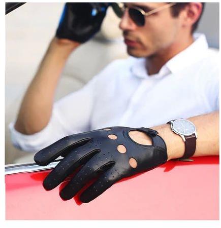 Man/unisex Brown Leather Gloves Fingerless Drive Gloves Half 