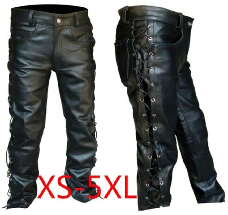 Idopy Men`s Rock Steampunk Lace Up PU Leather Pants Slim Fit (29, 2217  Black) at Amazon Men's Clothing store