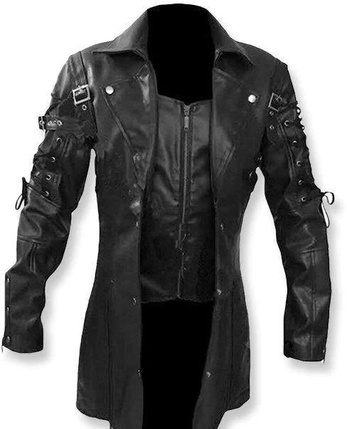 Mens Leather Steampunk Military Style Jacket, Color : Black