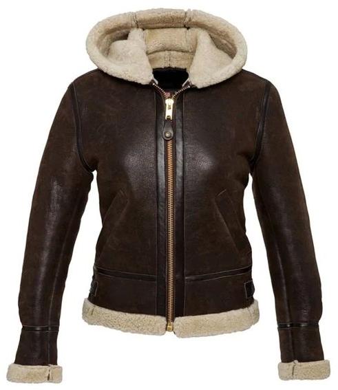 Womens Leather Shearling Hooded Jacket, Size : XL, XXL