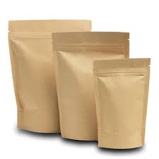 Square Plain Glossy Kraft paper Standup Pouches, for Food Industry, Closure Type : Zipper