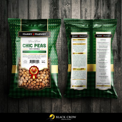 Square Printed Glossy Chickpea packaging Pouches, for Food Industry, Closure Type : Zipper