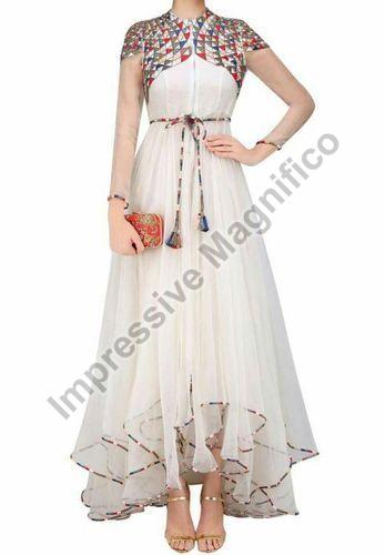 Chiffon Plain Indo Western Gown, Feature : Anti-Static, Anti-Wrinkle, Dry Cleaning