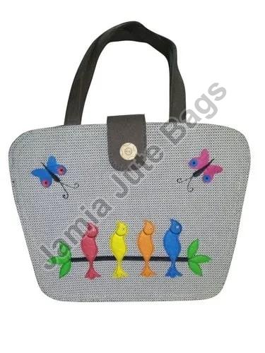 Embroidered Designer Jute Ladies Handbags, Size : Standard