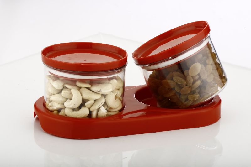 Round 2 Piece Plastic Jar with Tray, Feature : Crack Proof, Fine ...