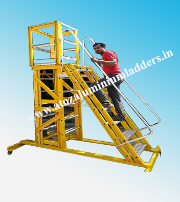Polished FRP Mobile Platform Ladders, for Industrial, Color : Yellow
