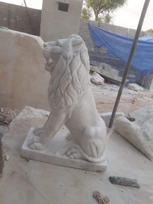 Polished Standing Lion Marble Statue, Color : Multicolors