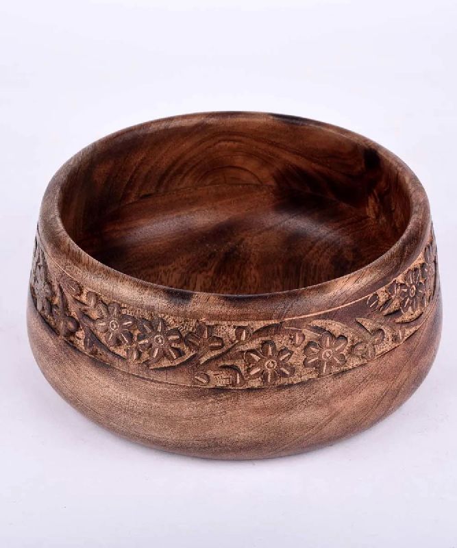 Matte Wooden Carved Bowl, Color : Brown