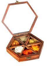 Polished Hexagon Wooden Spice Box, Feature : Quality Assured, Attractive Packaging