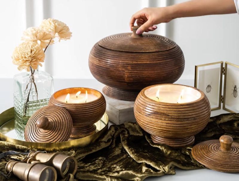 Round Wooden Bowl Candle Holder, for Table Centerpiece, Mounting Type : Free Stand