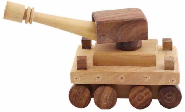 Polished Wooden Tank Toy, Color : Brown