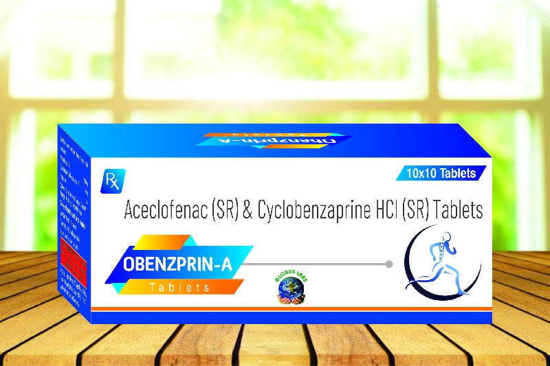 Cyclobenzaprine aceclofenac tablets, for Hospital, Clinical, Packaging Size : 10X10 Pack