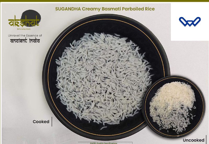 Sugandha Creamy Parboild Basmati Rice, for Cooking, Variety : Long Grain