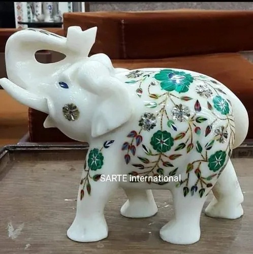 Marble Elephant Statue, Technique : Inlay Work