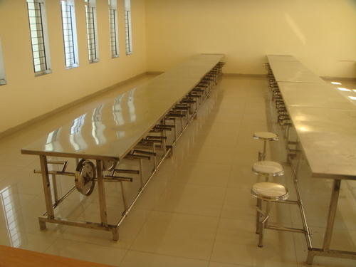 Polished Stainless Steel Factory Canteen Table, Shape : Rectangular