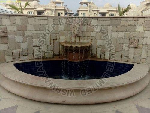 Sandstone Non Polished LED Outdoor Waterfall Fountain, for Amusement Park, Garden, Public Attraction Places