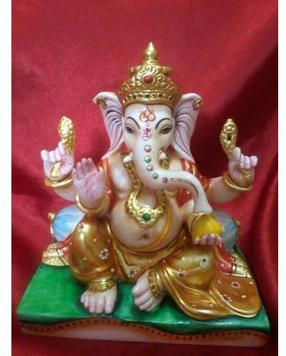  Painted Ganpati Marble Statue, Packaging Type : Box