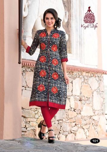 Kajal style Stitched Straight Cotton Kurti, Pattern : Printed