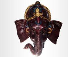 Clay Ganesh Face Statue, for Home, Color : Brown 